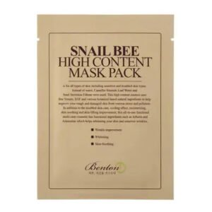 Тканинна маска з муцином равлика та бджолиною отрутою Benton Snail Bee High Content Mask Pack, 20 g