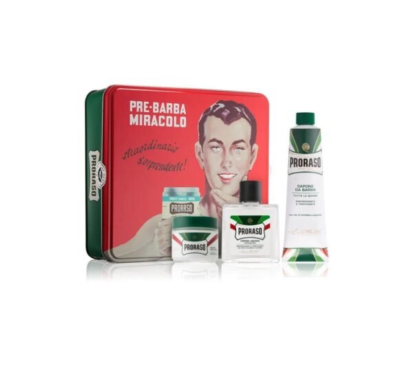 Професійний набір для гоління: крем перед, крем для та крем після гоління з екстр ментолу та евкаліпту Proraso Vintage Selection Gino Refreshing 100/150/100ml