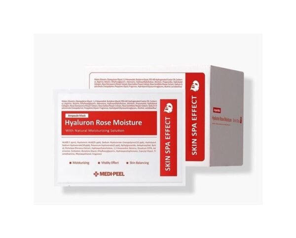 Тканинна ампульна зволожувальна маска з екстрактом троянди, гіалуронової кислоти, аденозином Medi-Peel Hyaluron Rose Moisture Ampoule Mask 30ml