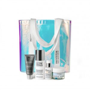 Набір Instytutum ПРОТОКОЛ БАЗОВИЙ ДОГЛЯД (Тонер з гліколевою та гіалурон. кислотами, Суперконцентрований серум з вітаміном С, Ультра зволожувальний крем-гель, Пілінг потрійної дії, шопер)
