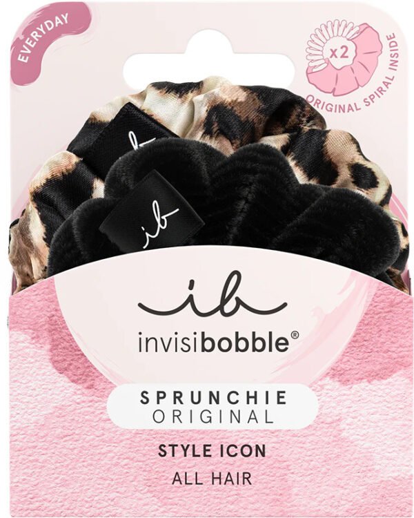 Резинка-браслет для волосся чорна, леопардова Invisibobble Sprunchie Original Style Icon The Iconic Beauties 2шт